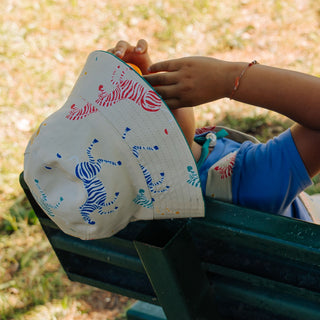 Child looking up at sky wearing sun-hat by sunkin UV blocking