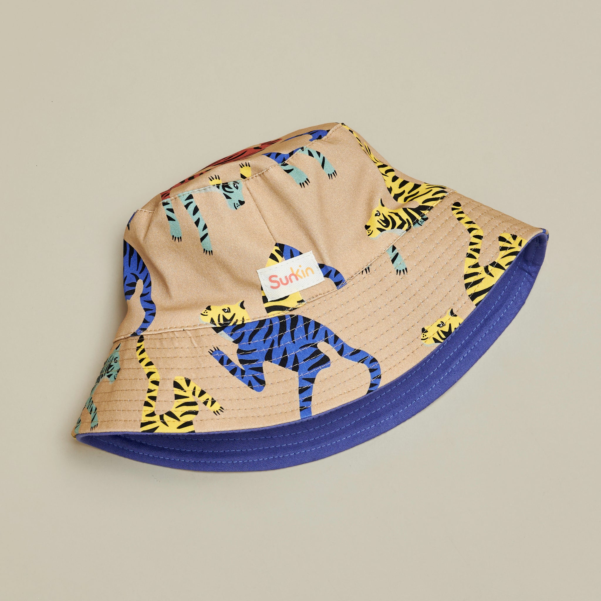 Reversible Wide Brim Hat, Tiger Print/Violet