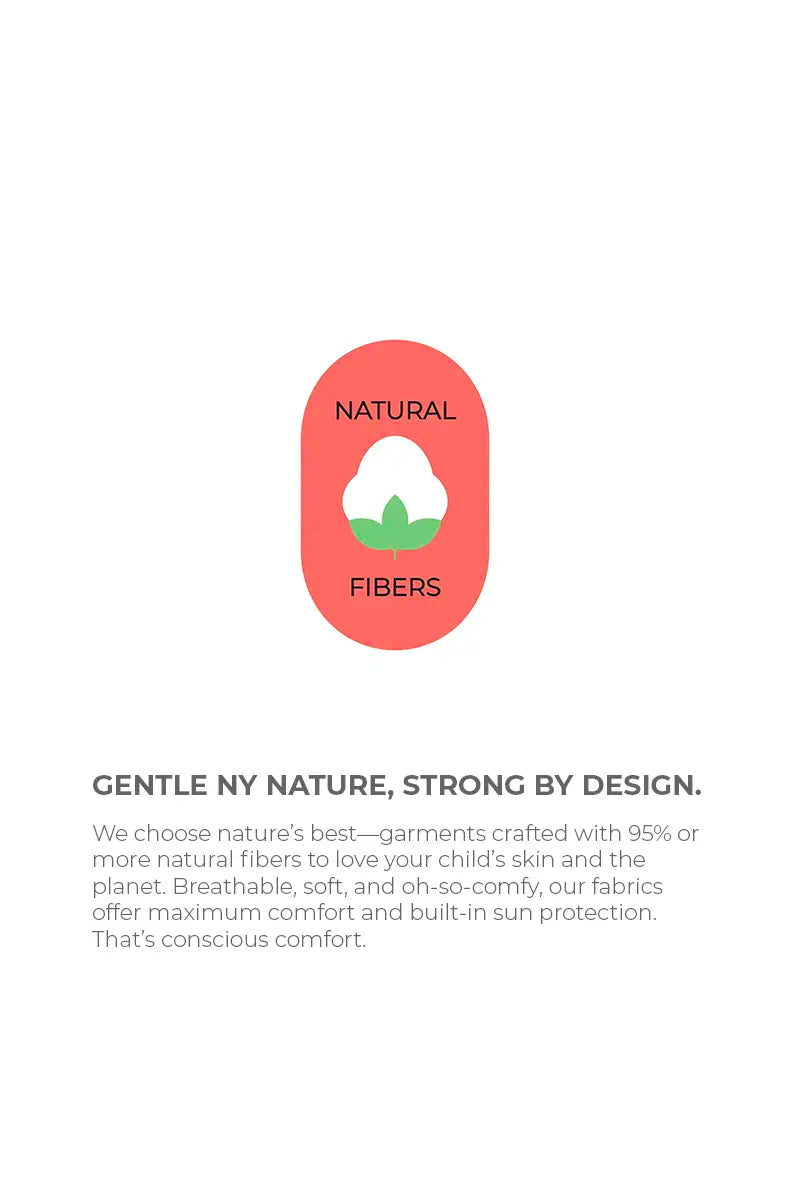 Mobile Version:  Natural fibers icon beside text explaining Sunkin’s use of breathable, eco-friendly fabrics crafted with 95% or more natural materials