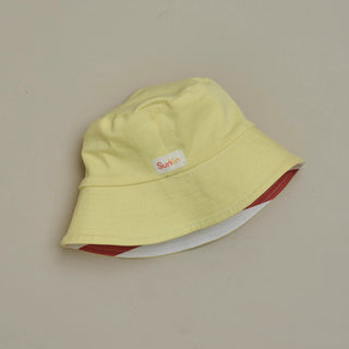 Reversible side of SunKin’s Yellow UPF50+ kids bucket hat—lightweight cotton twill with wide brim for full sun protection.