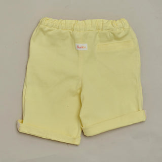 Back view of Yellow UPF50+ kids shorts by SunKin—cheerful and sun-smart with back pocket and breathable fabric.